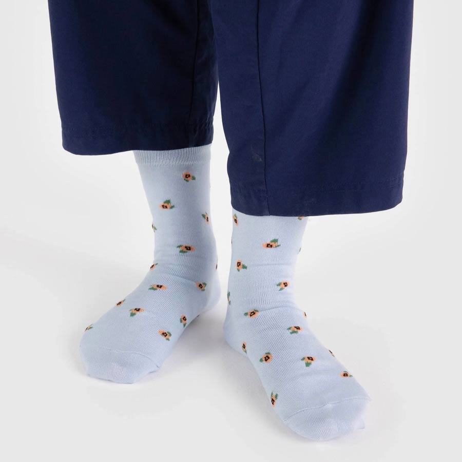 Baggu-chaussettes-crew-bleu-rosette-nylon-elastique-Atelier-Kumo