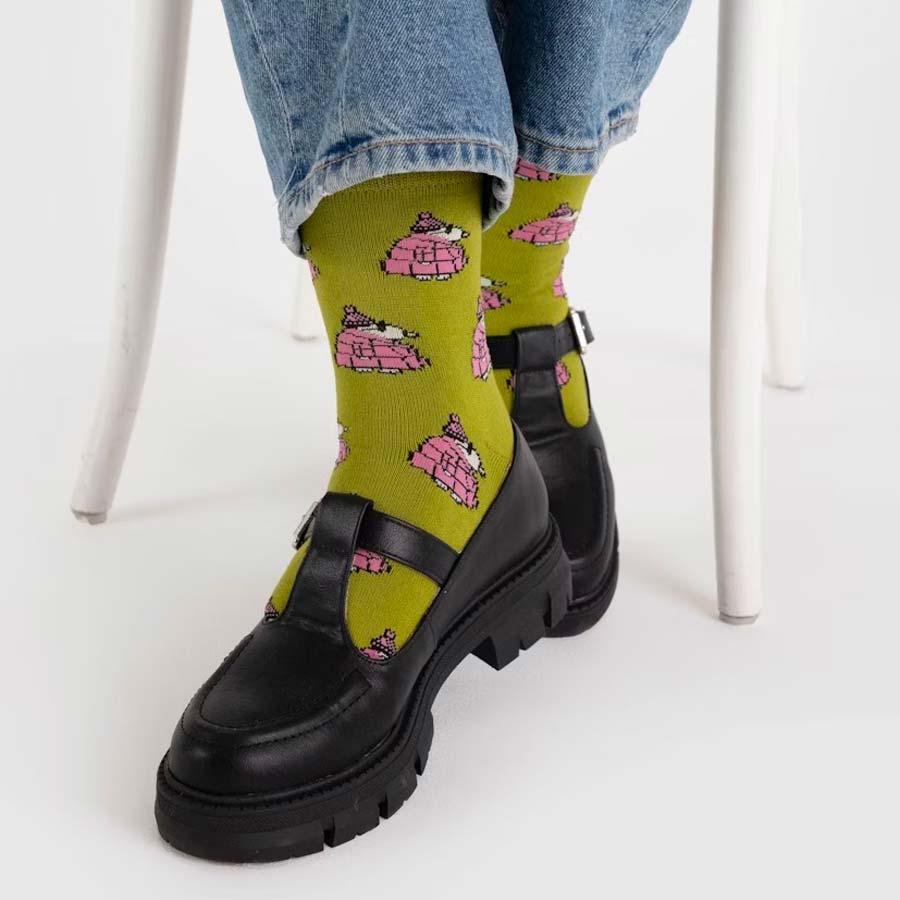 Baggu-chaussettes-snoopy-vert-rose-collaboration-peanuts-taille-unique-Atelier-Kumo