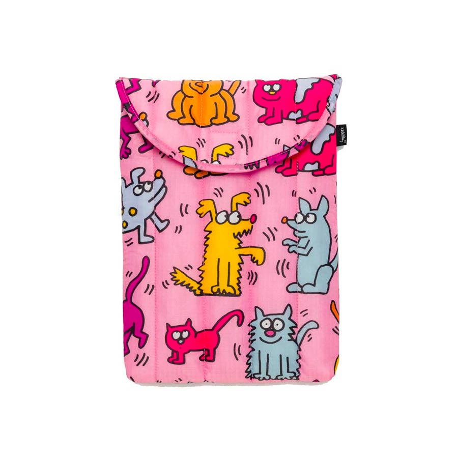 Baggu-housse-ordinateur-rose-collab-keith-haring-pets-animaux-moelleux-puffy-13-14-pouces-mac-nylon-recycle-lavable-en-machine-Atelier-Kumo