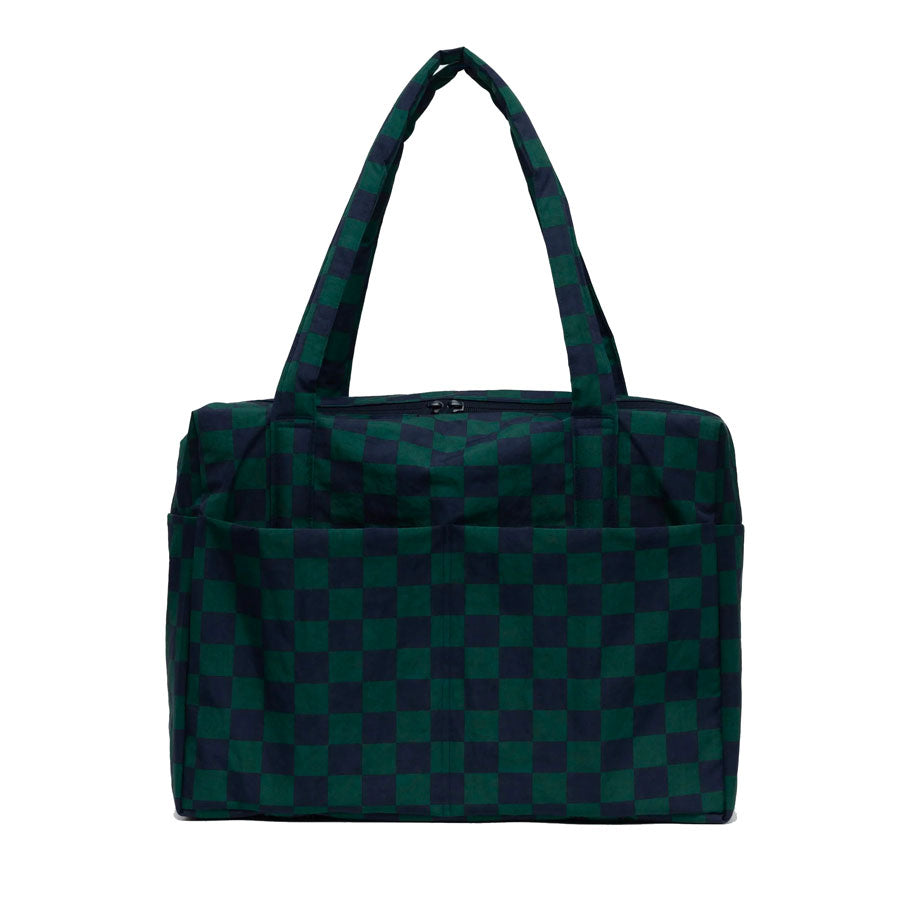 Baggu-sac-de-voyage-sur-valise-cloud-carry-on-carreaux-vert-bleu-marine-fonce-Atelier-Kumo