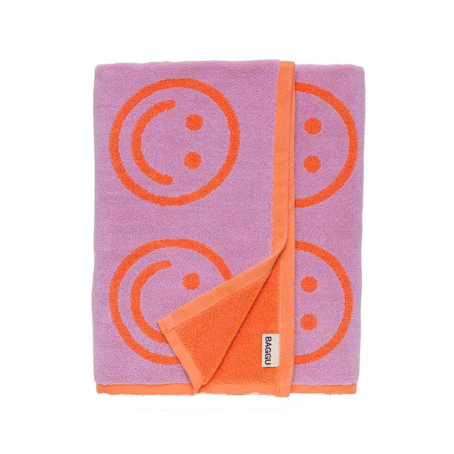 Baggu-serviette-de-bain-happy-lilac-orange-violet-smileys-60-x-30-Atelier-Kumo