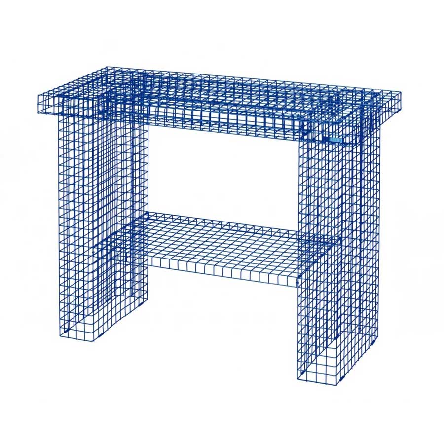 Kalager-console-table-bleu-fonce-marine-grille-fil-de-fer-bibliotheque-Atelier-Kumo