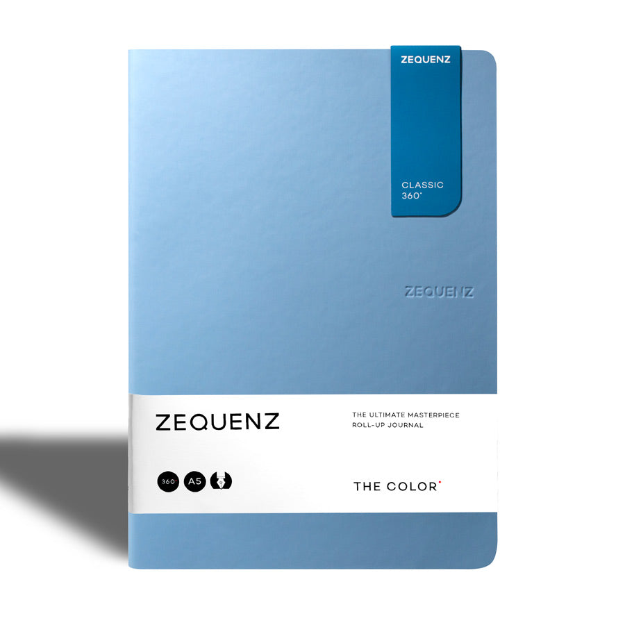 Zequenz-carnet-the-color-bleu-clair-A5-fait-main-flexible-souple-marque-page-magnetique-inclus-papeterie-Atelier-Kumo