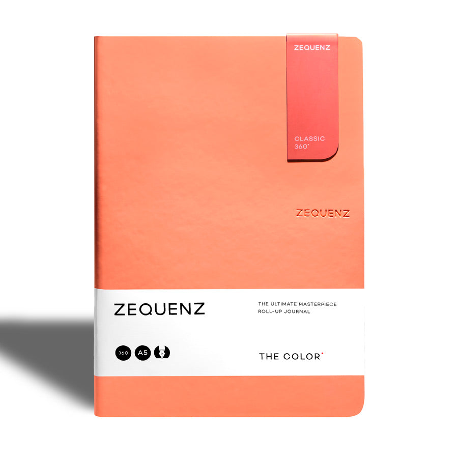 Zequenz-carnet-the-color-peche-A5-fait-main-flexible-souple-marque-page-magnetique-inclus-Atelier-Kumo