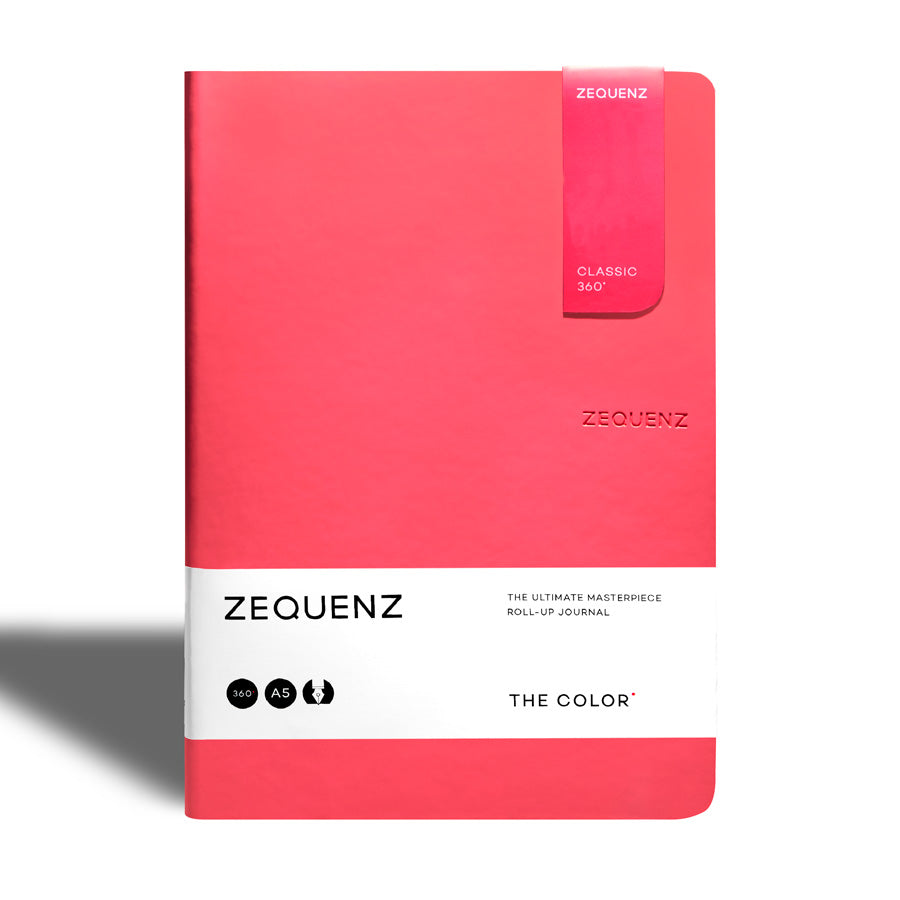 Zequenz-carnet-the-color-rose-corail-A5-fait-main-flexible-souple-marque-page-magnetique-inclus-Atelier-Kumo