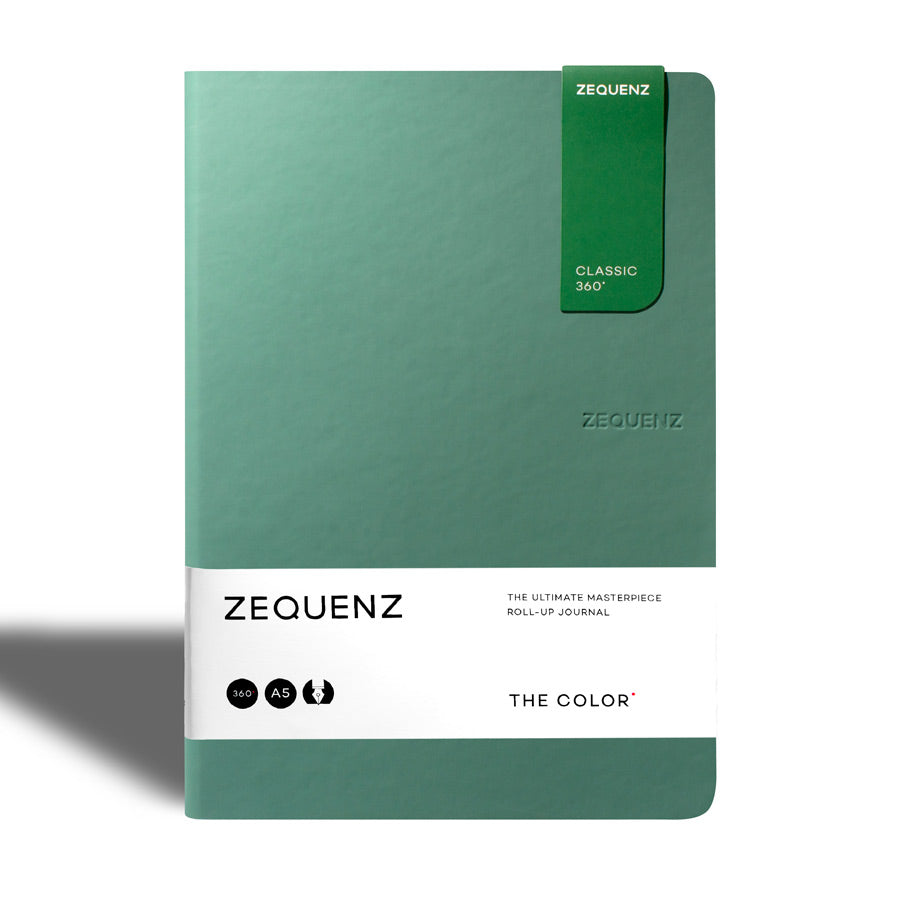 Zequenz-carnet-the-color-vert-jade-A5-fait-main-flexible-souple-marque-page-magnetique-inclus-Atelier-Kumo