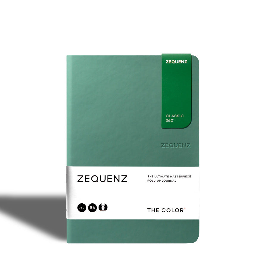 Zequenz-carnet-the-color-vert-jade-B6-fait-main-flexible-souple-marque-page-magnetique-inclus-journal-Atelier-Kumo