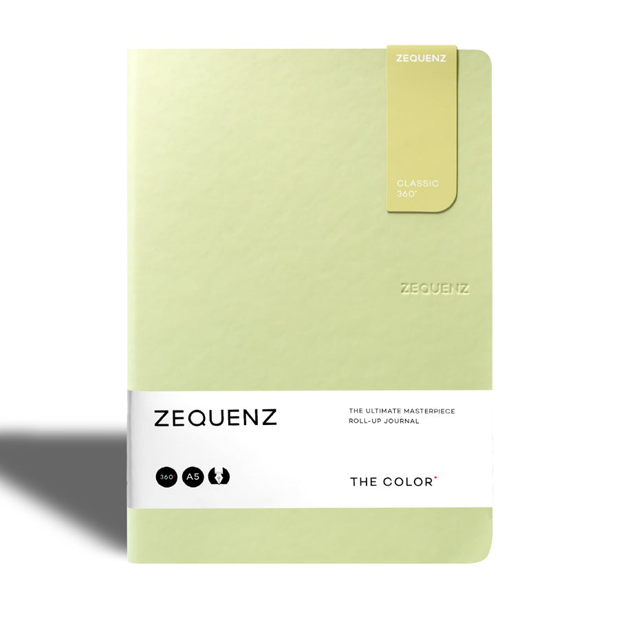 Zequenz-carnet-the-color-vert-olive-A5-fait-main-flexible-souple-marque-page-magnetique-inclus-bureau-Atelier-Kumo