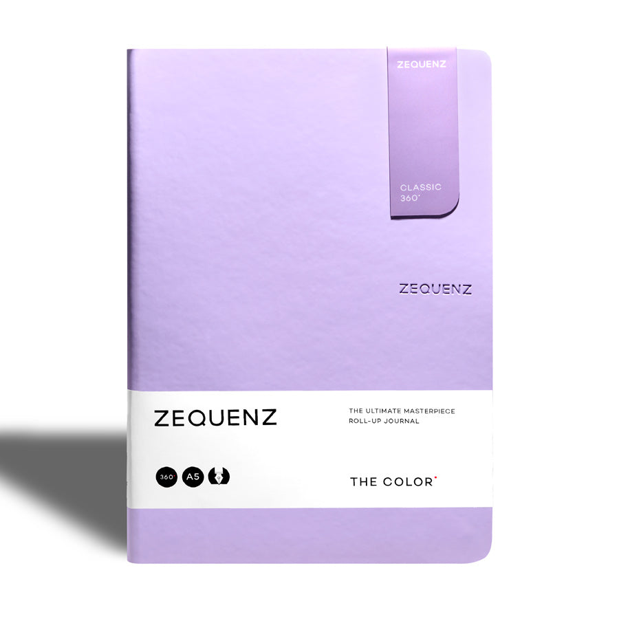 Zequenz-carnet-the-color-violet-lavande-A5-fait-main-flexible-souple-marque-page-magnetique-inclus-Atelier-Kumo